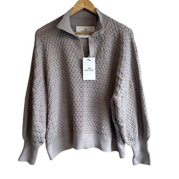 I Love Mr. Mittens Cotton Lace Polo Sweater Stone Grey XS/S - Picture 1 of 9